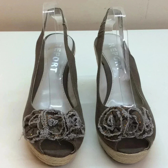 Report Brown Canvas Espadrilles Wedge Sandals - Picture 2 of 8